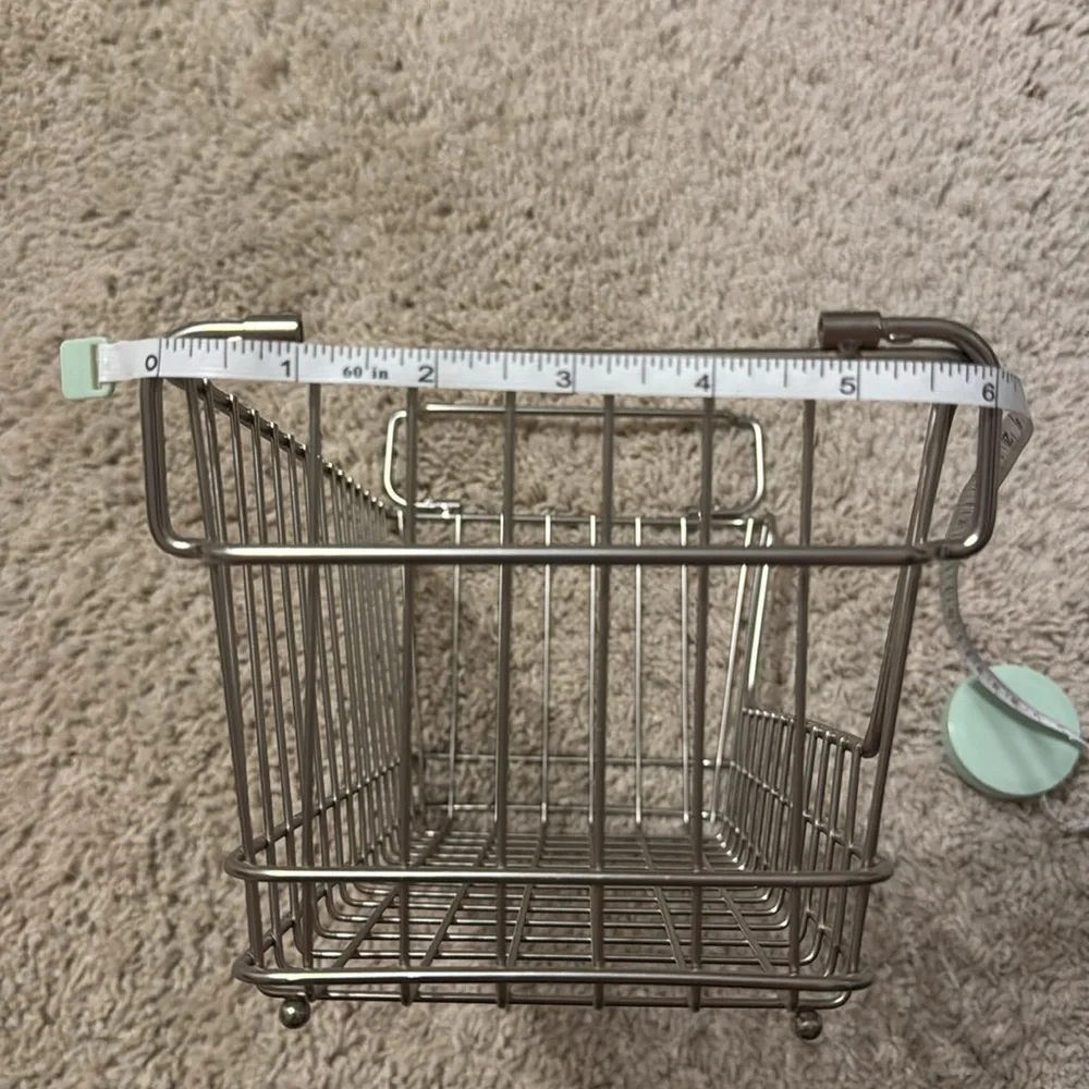 Silver metal organizing basket with handles
